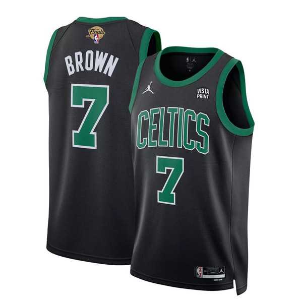 Men%27s Boston Celtics #7 Jaylen Brown Black 2024 Finals Statement Edition Stitched Basketball Jersey Dzhi